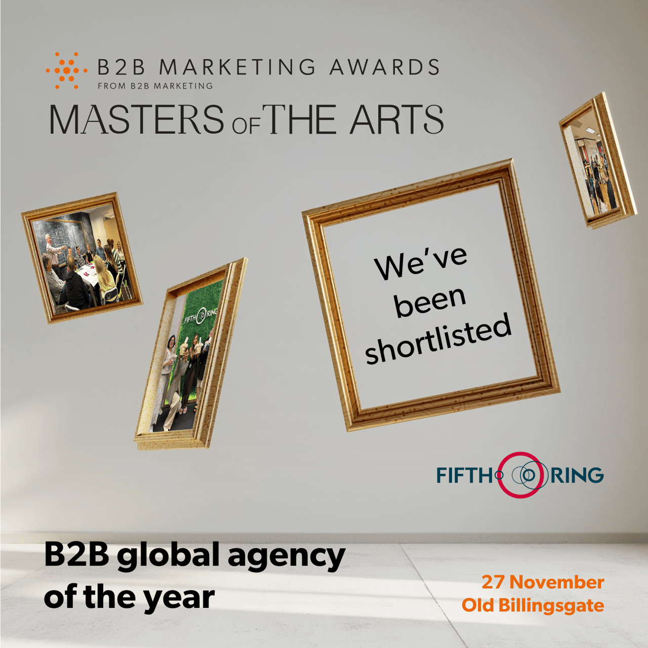 picture frames with Fifth Ring Global Agency of the Year in one of the frames